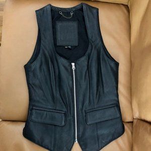 Women XS Vintage Black Leather Vest CUIR du MONDE